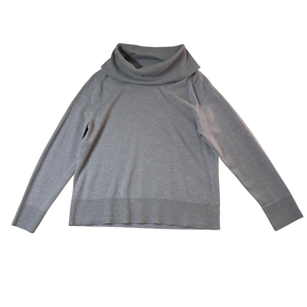Talbots Sweater Womens XL Silver Cowl Neck Merino Wool Metallic Christmas Winter